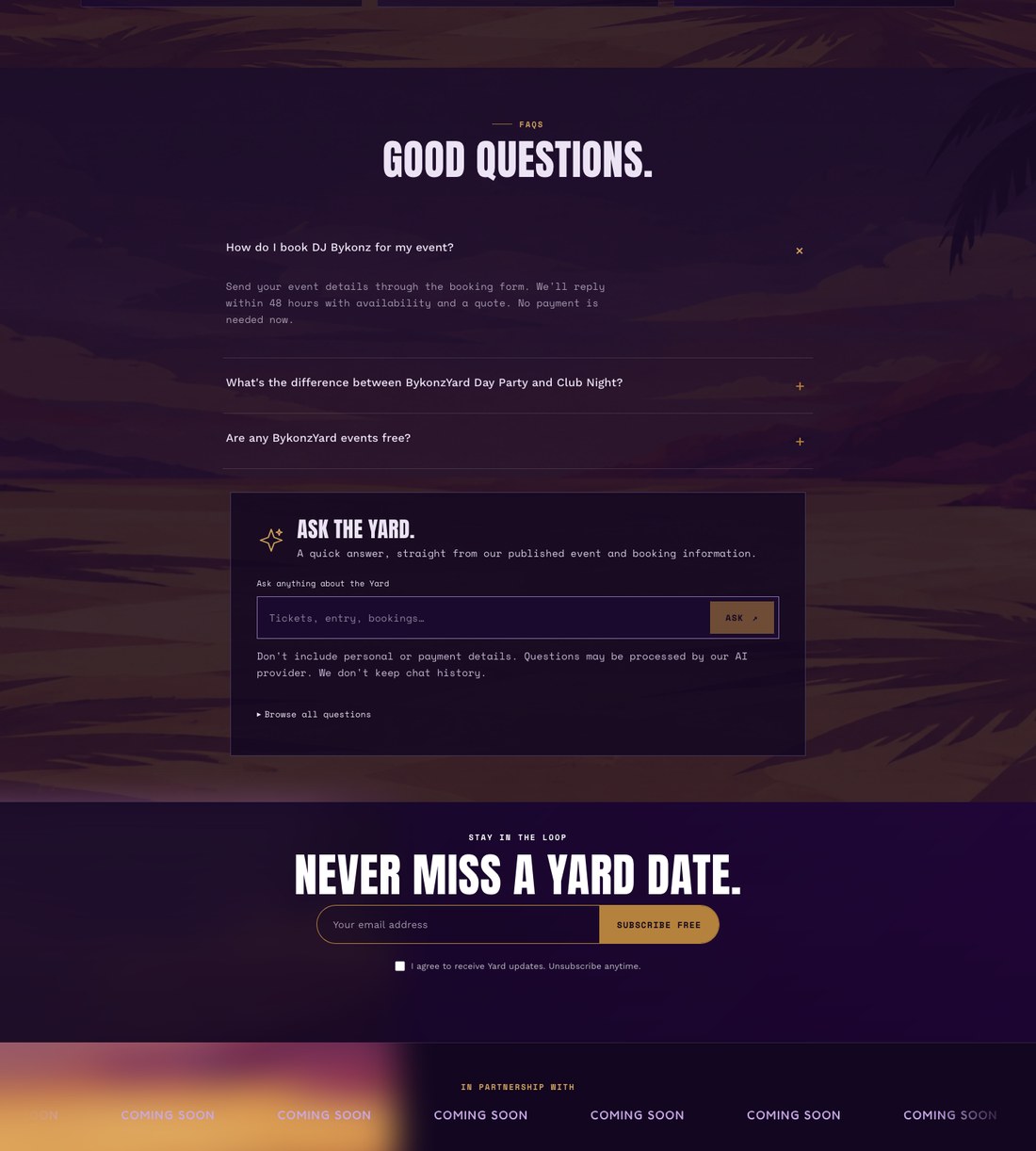 Two identical email signup forms near the homepage footer